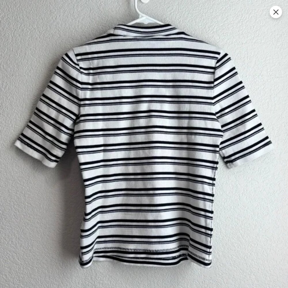 Maeve Anthropologie mock neck ribbed striped short sleeve top Small S - Picture 6 of 6
